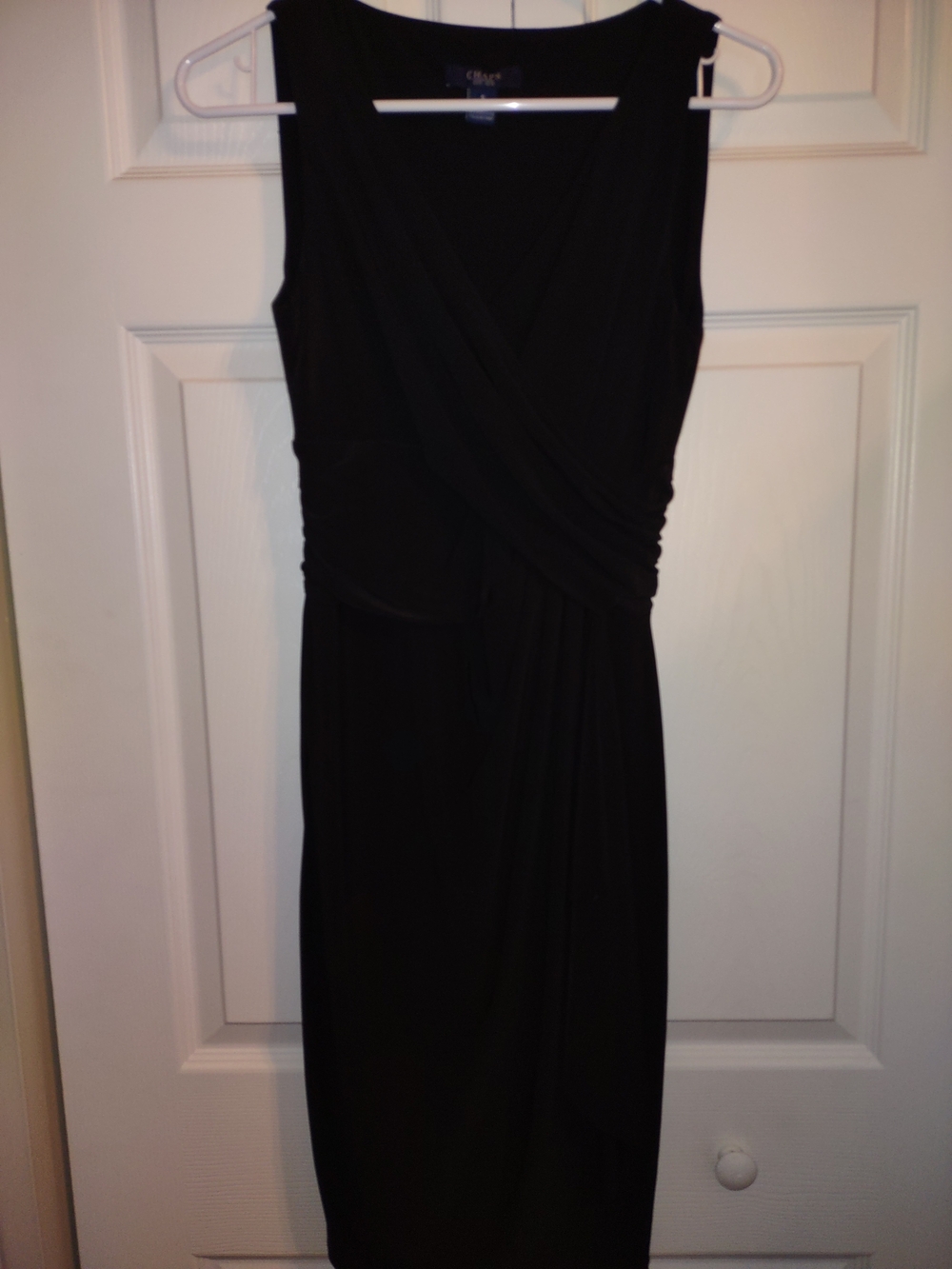 Chaps Black Sleeveless Faux-Wrap Midi Dress